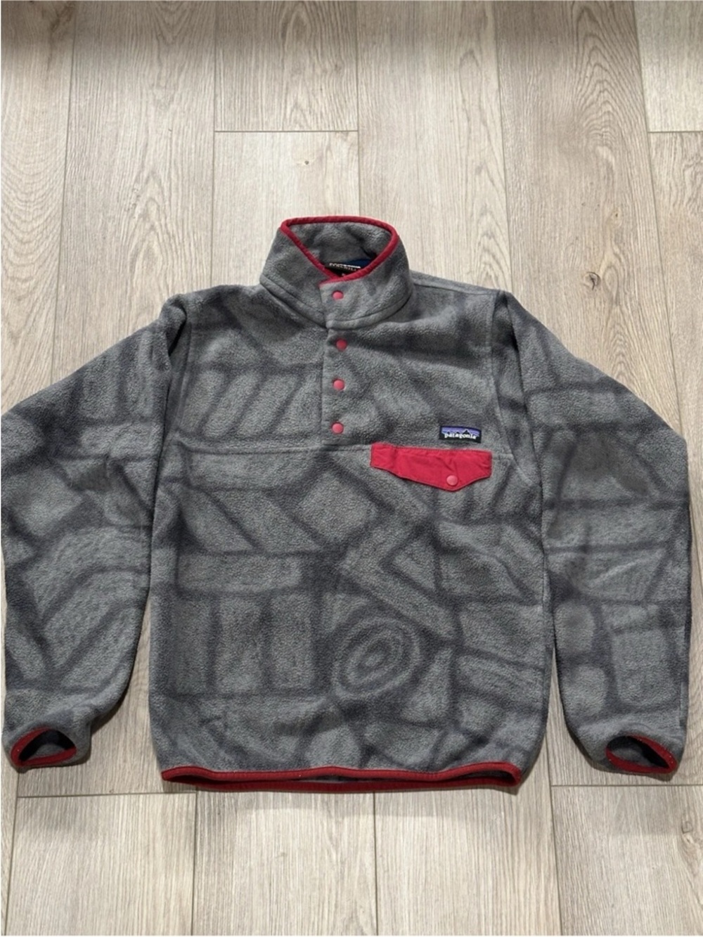 Patagonia Synchilla Fleece Pullover Gray Red Snap T Size XS
